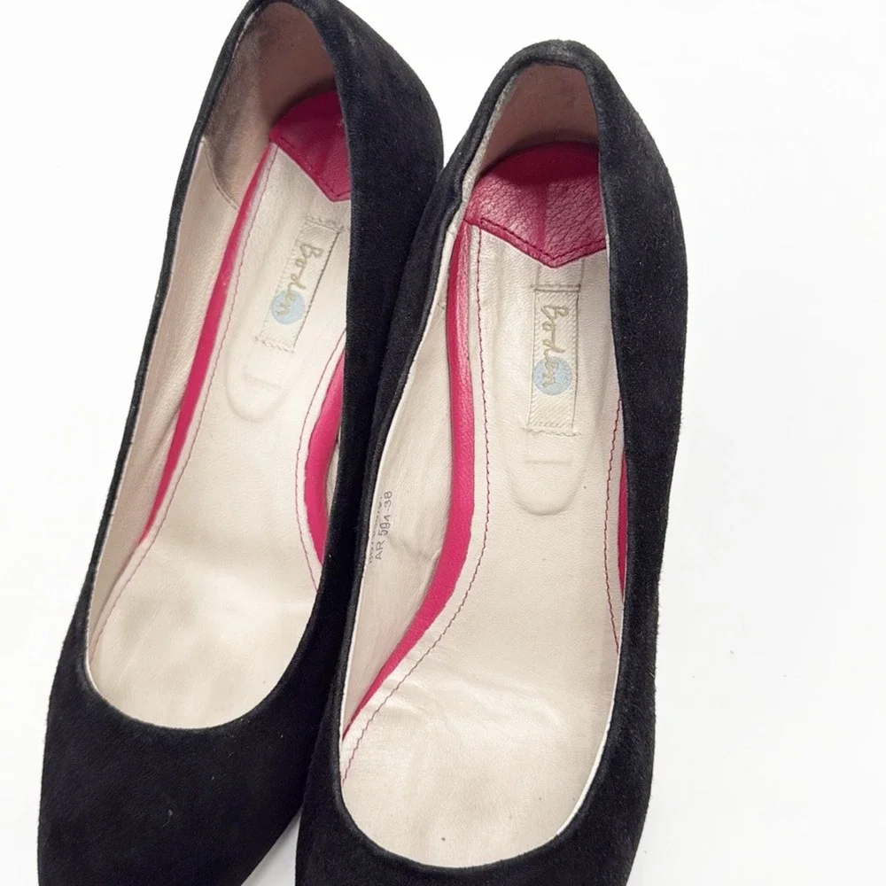 Boden Black Suede Leather Wedge Heels Pumps Classic Comfortable Shoes size 38 7
